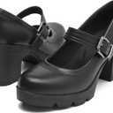 DADAWEN Women's Chunky Low Block Heels Mary Jane Closed Round Toe Pumps Comfortable Work Wedding Dress Shoes, Black, US Size 7