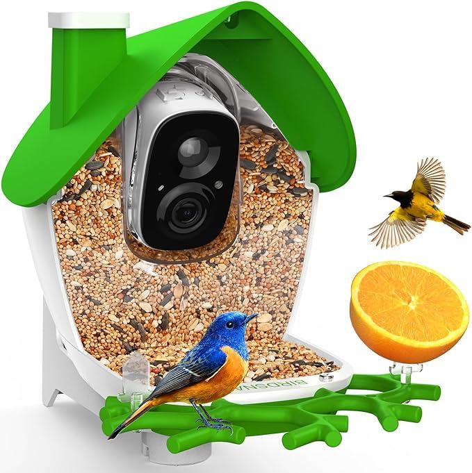birdsnap® MON  Bird Feeder with Camera, 2K Detachable Video Bird Feeder Live with 32GB Card Fruit Fork, AI Identify Feather Species, Auto Record in Backyard, Ideal Gift for Birds Lover