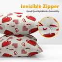 2 x Valentines Day Pillow Covers 18x18 Set of 2 Beige Red Heart Throw Pillow Covers Love Pillowcase Linen Decoration Farmhouse Holiday Cozy Soft Cushion Case Couch for Indoor Outdoor Home Decor