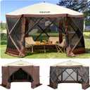 VEVOR 12 * 12ft 6 Sided Pop-up Canopy Shelter Tent with Mesh Windows, Portable Carry Bag, Stakes, Large Shade Tents for Outdoor Camping, Lawn and Backyard, Brown/Beige