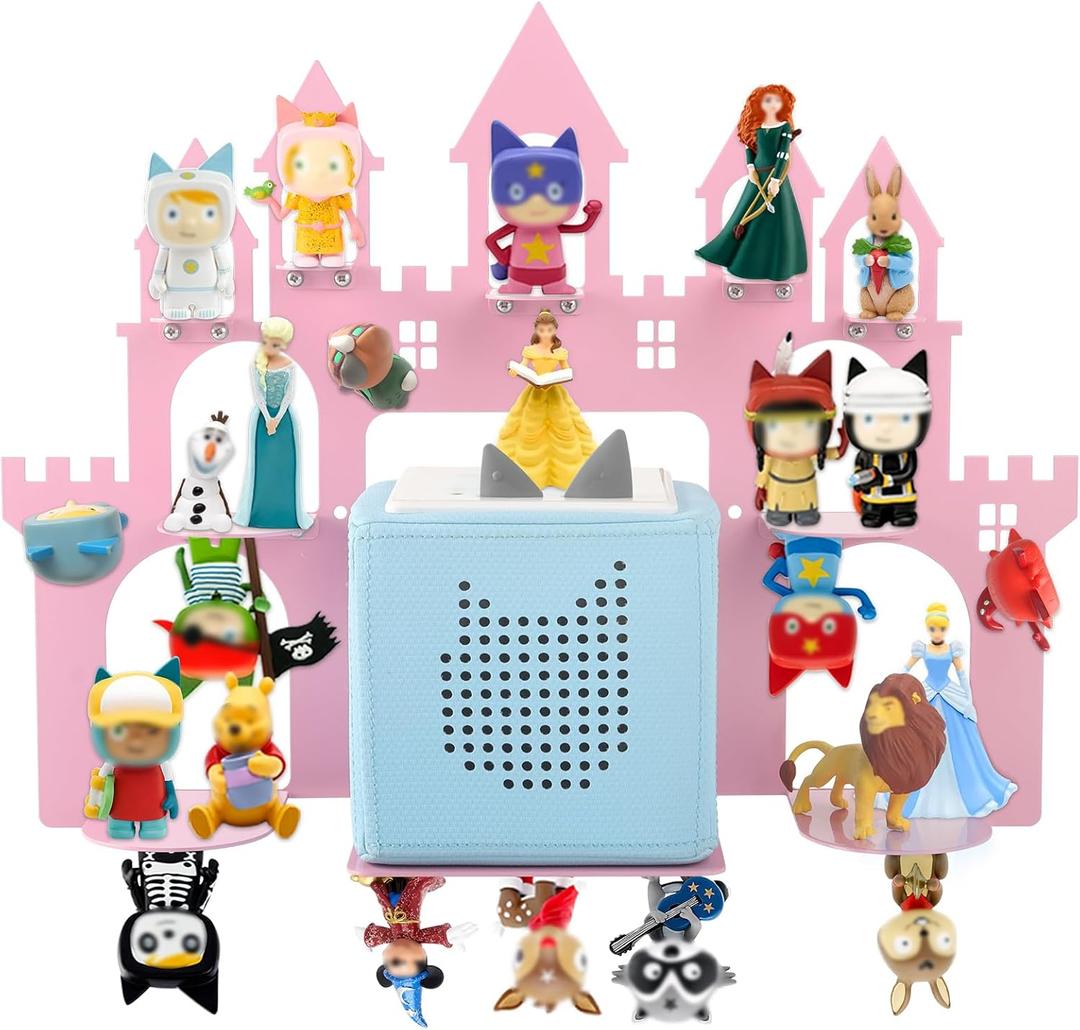 Taladad for Toniebox 2/ 1 Tonie Shelf Wall Mounted Set, Tonies Figures Tonies Storage, Magnetic Floating Shelves Compatible with Tonie Box Player Character for Kids Room Castle