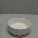 LANKER 6.3 Inch Round White Ceramic Succulent Planter Pot Decorative Cactus Plant Pot Flower Container with Bamboo Tray (Round 6.3Inch)