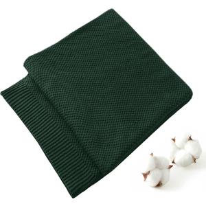 TREELY 100% Cotton Knitted Throw Blanket for Couch Chair Bed Home Decorative, Soft & Cozy Knit Throw Blanket (60"x80", Dark Green)