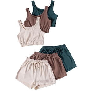 GORGLITTER Summer Outfits for Women 2025 Vacation Beach 6 Pieces Crop Tank Top and Shorts Matching Sets M