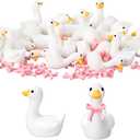50 Set Mini Gooses Resin Tiny Gooses Figurine with Bows and Glue for Small Desk Goose Gift Decor for Cake Topper, DIY Crafts, Micro Landscape Ornaments, Miniature Geese Animal Statues to Hide(Pink)