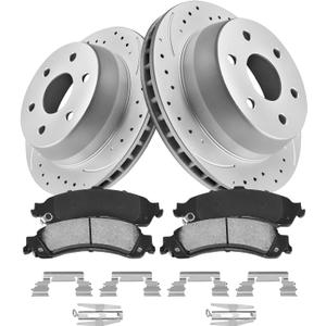 Rear Brake Pads and Rotors Kit for Tahoe [ 2000-2006 ], Geomet Coated Brake Kit, Drilled and Slotted Brake Rotors Pads [ 13in ], Automotive Replacement Brake Kits 55067 D834