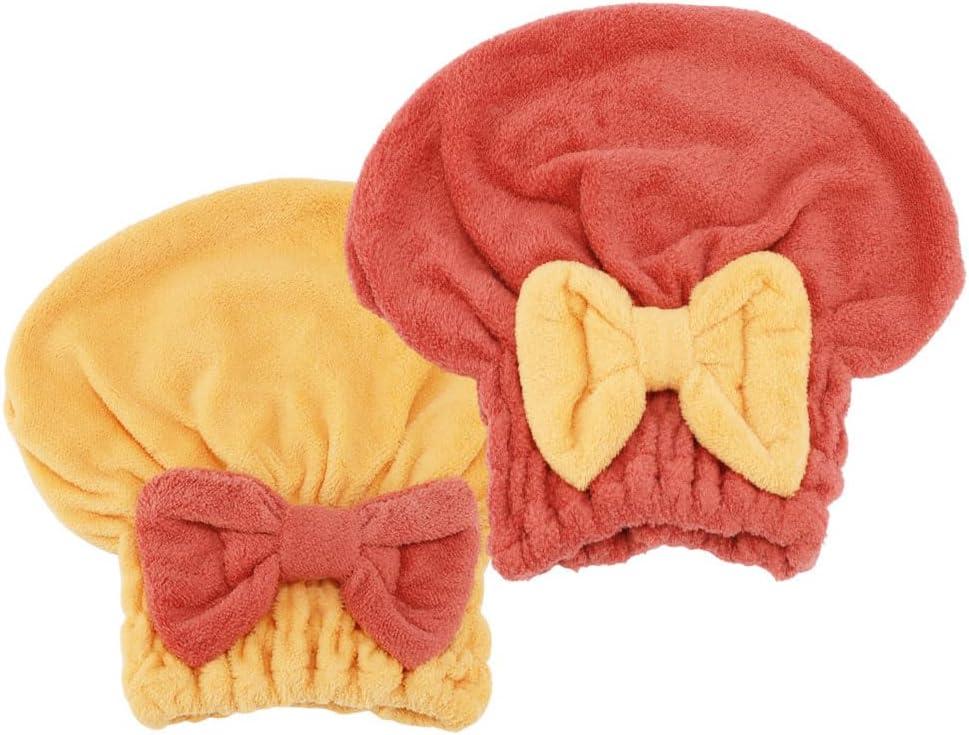 2Pcs Microfiber Hair Towel Wrap for Women Hair Drying Cap Hair Plopping Cap Hair Drying Towel Wrap Head Towels Wrap for Women Curly Hair (Red and Yellow)