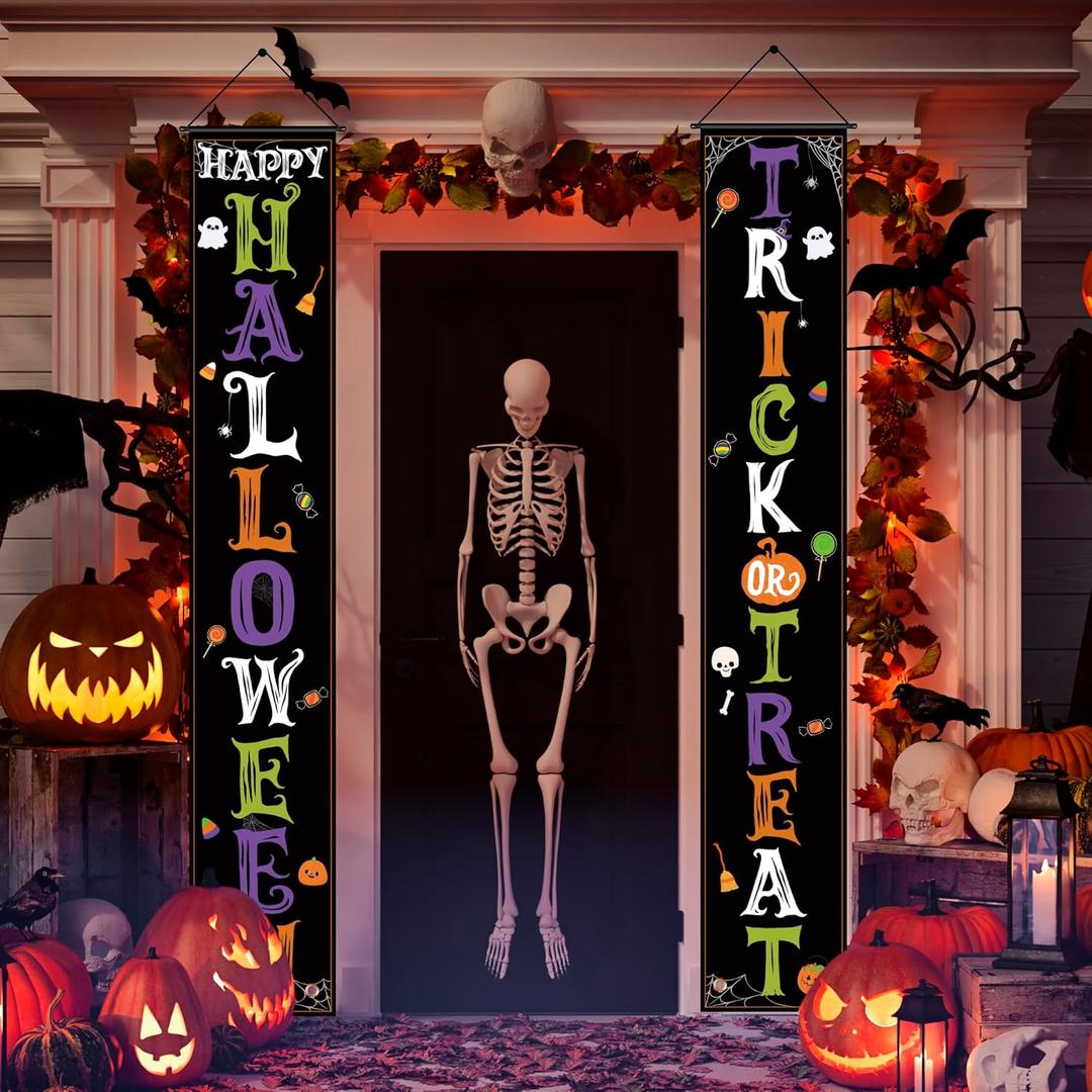OHOME Halloween Decorations - Trick or Treat Porch Banner for Indoor Outdoor Outside | Halloween Party Decorations Favors Supplies for Birthday - Hanging Backdrop Garland for Door Wall Home Office