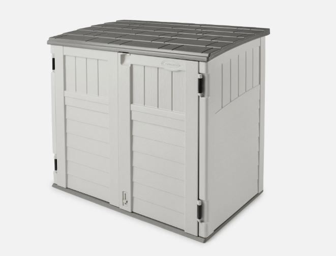 Suncast 34 Cu Ft Capacity Horizontal Outdoor Storage Shed for Garbage Cans, Garden Accessories, Backyard, and Patio Use, Vanilla (No Size)