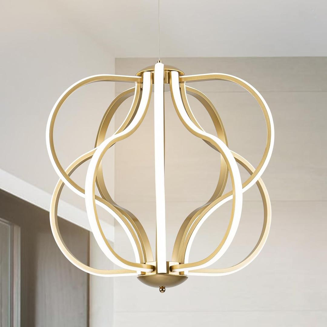 CHYING Modern Gold Chandelier with Remote Control, 10-Light 100W 3-Color Temperature Dimmable LED Chandelier for Living Room, Hanging Adjustable Pendant Light for Dining Room Kitchen Entryway Foyer