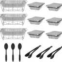 ROVSUN Chafing Dish Buffet Set Disposable, Buffet Servers and Warmers, Food Warmer for Parties Buffets, 13 Pieces Catering Set, Includes Full-Size Wire Chafer Stand, Disposable Pans & Utensils