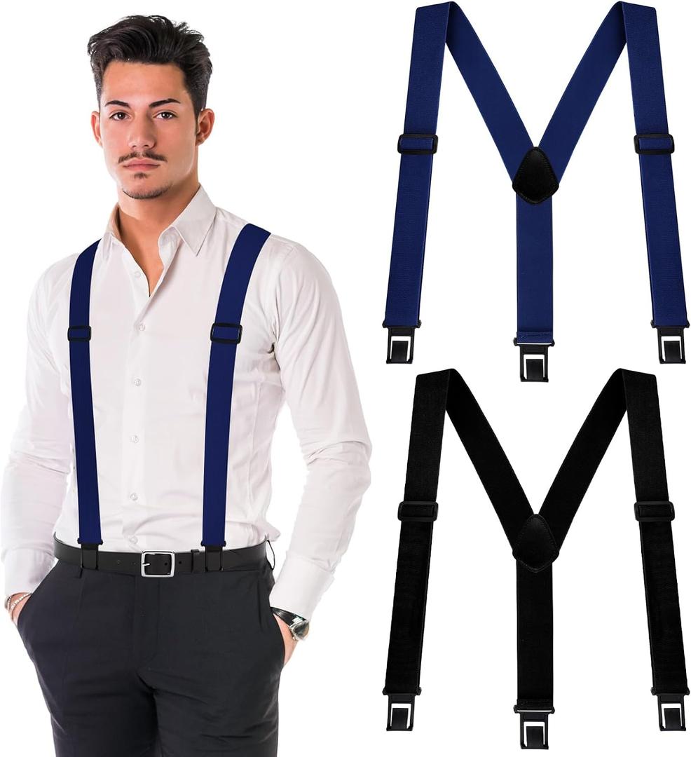 2 Pcs 1.5 Inch Wide Men's Belt Clip Hidden Suspenders Y Back Hook End Adjustable Belt Casual&formal Work Suspenders with Strong Clip for Pants