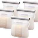 Lictin 5PCS Silicone Breastmilk Storage Bags, 8.5oz/250ml Reusable Breast Milk Storage Container, BPA-Free Self-Standing Milk Storing Bags for Breastfeeding, Leak-Proof Baby Food Storage Containers