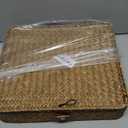 Hipiwe Set of 2 Flat Woven Wicker Storage Bins with Lid Natural Seagrass Basket Multipurpose Home Boxes for Shelf Organizer (Coffee)