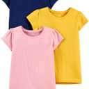 Simple Joys by Carter's Girls Short-Sleeve Shirts and Tops, Pack of 3 (8, Mustard Yellow/Navy/Pink)
