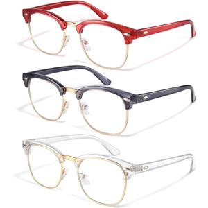 racico Blue Light Glasses for Men & Women - Mixed Material + Metal Frames with UV Protection Coating (Tea/Grey/Clear)