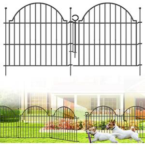 Decorative Metal Garden Fence with Gate Lock 5 Panels, 24in (H) x 10ft (L) No Dig Dog Fence Outdoor for Yard, Temporary Rustproof Metal Wire Rabbit Dog Garden Border Fencing for Patio