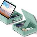 KDD Tablet Pillow Stand with Storage, Foldable iPad Holder for Bed, Lap and Desk, Angle Adjustable Soft Pad Dock with Stylus Mount Compatible with iPad Pro 12.9, 11, Air, Mini, Phones, Books (Green)