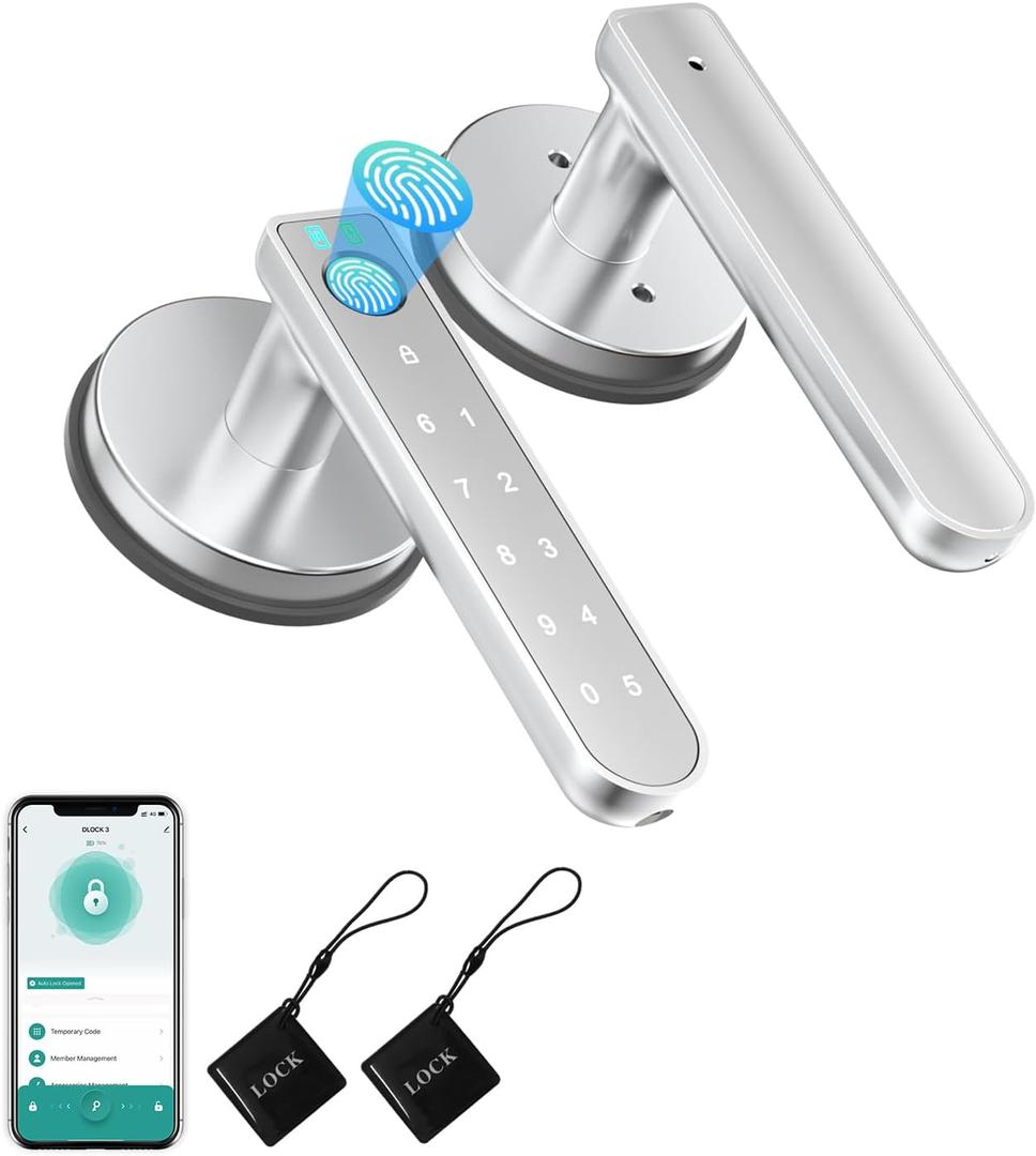 Fingerprint Door Lock, Fingerprint Door Knob Biometric Door Lock Smart Door Knob with App Control, Keyless Entry Door Lock with Handle for Home Office Apartment Bedroom Silver
