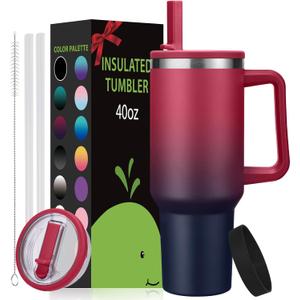 40 oz Insulated Tumblers with Handle and Straw Travel Cups Mugs Insulated Water Bottle for Hot and Cold (Rose Purple)