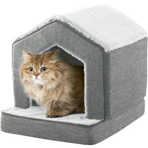 Orthopedic Cat House for Indoor Cats,Small Dogs,Super Soft Cat Bed Cave,Condos, Cubes,Cat Hideaway,Covered,Cat Bed for Kitty Small Medium Large Pet (Gray, 18" L x 15" W x 17" Th)