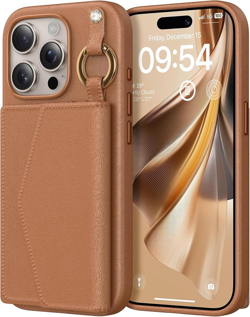 TAURI for iPhone 15 Pro Max Case, Removable Magnetic Wallet Case with Card Holder, [Compatible with MagSafe] Durable PU Leather Phone Case with Wireless Charging, Brown