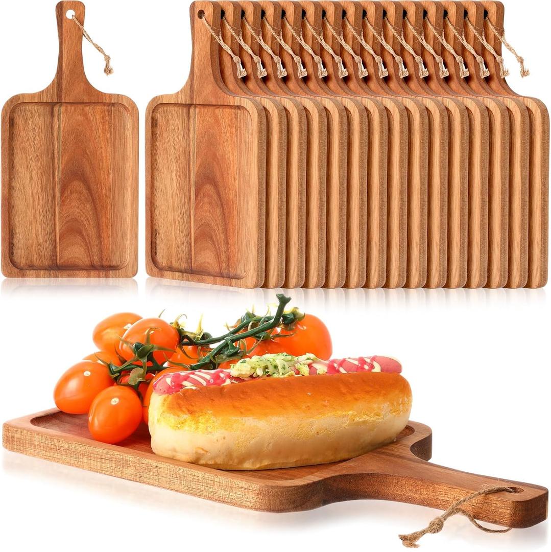Tanlade 14 Count Acacia Wood Cutting Board with Handle Chopping Boards Decorative Charcuterie Platter Pizza Bread Cheese Fruit Serving Tray for Kitchen Counter Table Christmas Decorate(12 x 6 Inch)