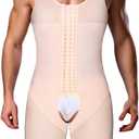 Men's Shapewear Bodysuit Full Body Shaper Compression Slimming Suit Breathable (Medium, Beige(hook Eye))