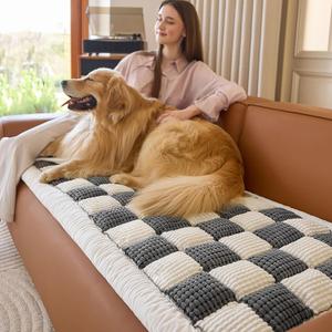 Couch Covers for Dogs Washable,Thick Sofa Pads,Checkered Couch Cover Sofa Protector, Anti-Slip Fun Fuzzy Pet Friendly Sofa Cover, Dog Bed Mat for Couch,(Dark Grey,27.5x70.8 inch)