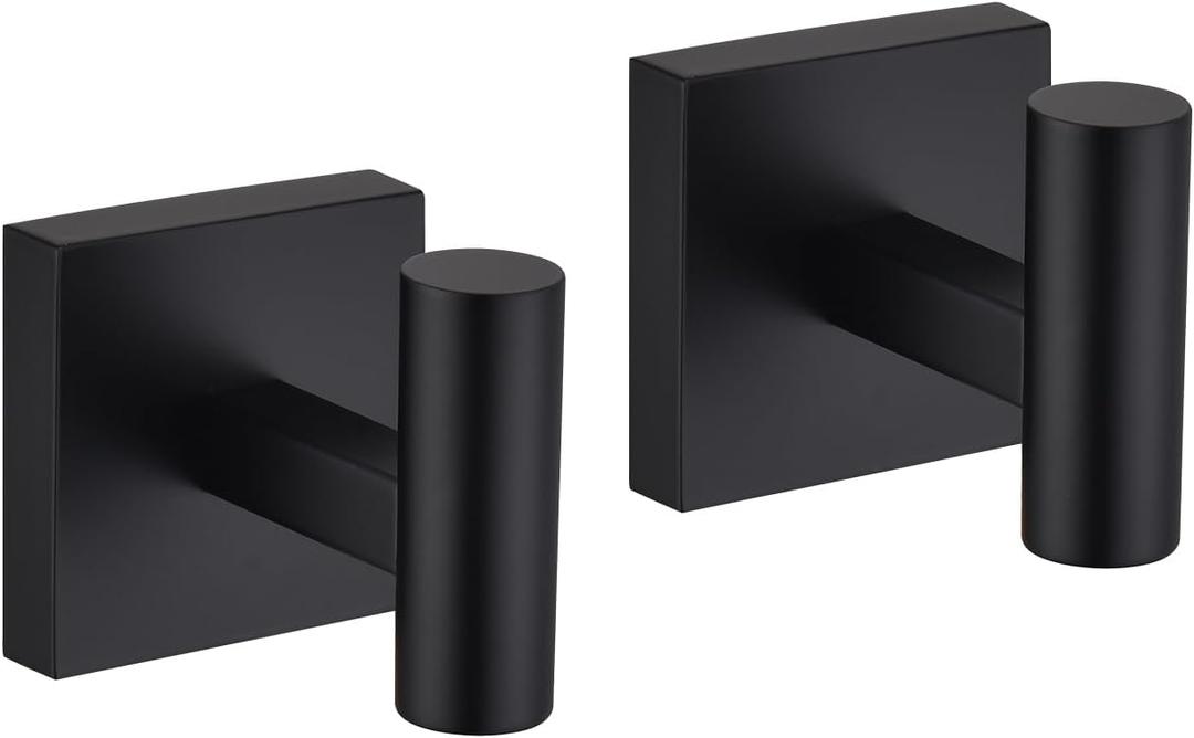 Matte Black Bathroom Towel Hook 2 Pack, Coat Robe Clothes Hooks for Bathroom Kitchen Garage Heavy Duty Wall Mounted