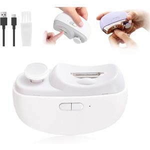 Electric Nail Clipper, 2 in 1 Electric Automatic Nail Clippers for Seniors and Adults Baby Easy Clip Nail Clippers with Polishing, Light & Storage 2 Adjustable Speeds for Nail Trimmer White