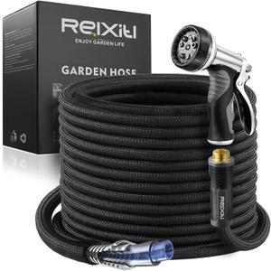 Relxitl Garden Hose, Flexible Water Hose, Ultra Lightweight Non-Expanding hose with 10 Function Sprayer, Leak proof, Pressure Resistant for Yard, Outdoor (Black, 100FT)