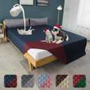 Topthumbs100% Waterproof Dog Bed Cover 102x82 inch Reversible Changing Pad Reusable Camping Mat for Kids/Pet/Dog/Cat Washable Geometric Embroidery Blanket Patchwork Navy+Burgundy