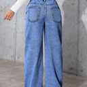Women's High Waisted Straight Leg Jeans – Relaxed Fit Long Denim Pants for Casual Everyday Wear (Medium Blue,Large)