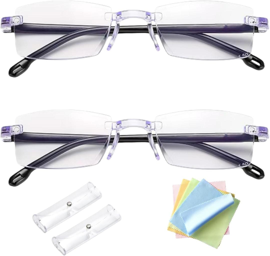 2 Pcs Blue Ease Optics Glasses, Blue Light Blocking Glasses Automatic Adjustment Anti Glare UV Filter Eyeglasses Ease Eye Strain From Computer Screen Gaming Readers For Women Men With Cloth And Case