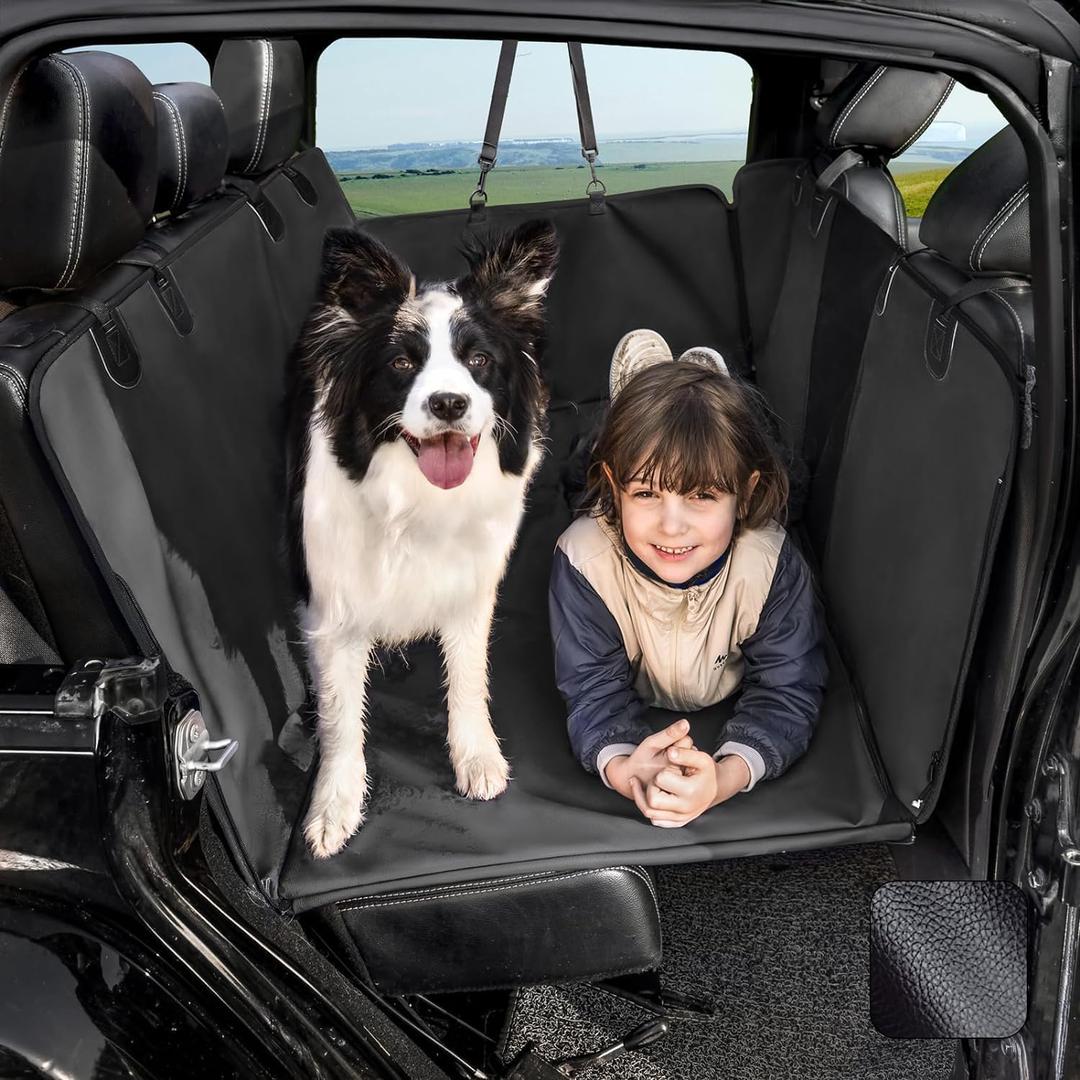 Back Seat Extender for Dogs，Heavy Duty Leatherette Dog Car Seat Cover for Back Seat ，Wash-Free Hard Bottom Dog Hammock for Car Holds 500lbs，Travel Dog Bed for Car SUV Truck-Black/Nappa, 

52 x 24.6 x 22.4 inches