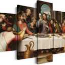 5 Piece Leonardo Da Vinci Reproduction Posters Religious Wall Decor Christian Wall Art Jesus Wall Art The Last Supper Painting for Dining Room Decor Ready to Hang (60''W x 32''H)