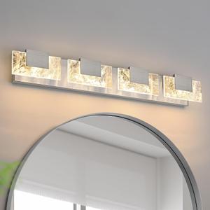 LED Bathroom Vanity Light: 32 Inch Brushed Nickel Acrylic Modern Lighting Fixtures - 4-Lights Contemporary Smoke Design Wall Lights Fixture Over Mirror 3000K