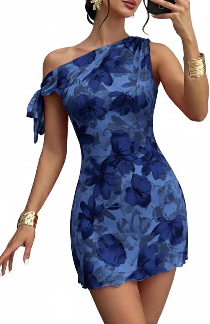 Acelitt Womens Summer Floral Off Shoulder Dress (M)