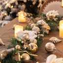 Valery Madelyn 9 Feet Pre-Lit Christmas Garland with Lights for Mantle, Lighted Outdoor Xmas Garland with White Gold Balls & Magnolia for Home Stairs Fireplace Table Centerpiece Indoor Holiday Decor