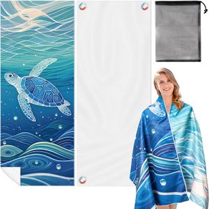 Sea Turtle Magnetic Beach Towel - 75"x30" Sand Free Quick Dry Microfiber Towel with Built-in Magnets Lightweight for Beach Chair Car Door Pool Travel Camping Yoga with Storage Bag