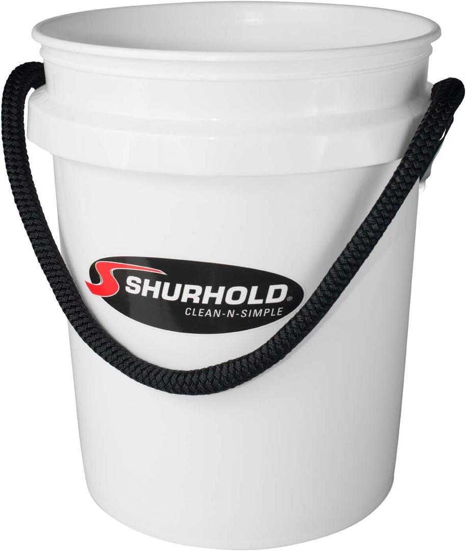 Shurhold Worlds Best Rope Handle Bucket - Tough Molded Plastic with Leak-Free Design, Even Weight Distribution & Built for Heavy-Duty Use - 5g - White (EXP 09/30/26)