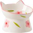 Ceramic Raised Cat Bowls, Anti Vomiting and Protect Pets' Spines for Indoor Cats Whisker Friendly Pet Feeder for Cats Puppies (Pink)