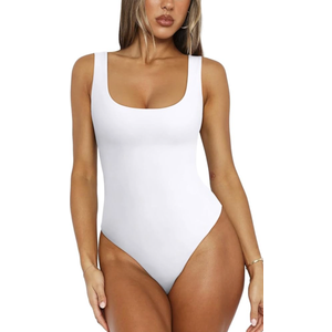 REORIA Bodysuit for Women Scoop Neck Sleeveless Tank Top Bodysuits 2025 Sexy Thong Bodysuit Basic Leotards for Women, S