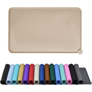 Waterproof Pet Feeding Mat with High Raised Edges, Heavier and Thicker Placemats for Cat Dog Water Bowl with BPA Free, Dogs Cats Food Mats for Messy Drinkers to Prevent Spill and Protect Floors (24" x 16", Taupe)