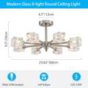 XINGQI 8-Light Brushed Nickel Modern Sputnik Chandeliers Semi Flush Mount Ceiling Light Fixture for Dining Room Bedroom Living Room Kitchen Entryway