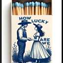 Vintage Western Chinoiserie Indigo Blue Matchbox Canvas Print - Cowboy Love Story Illustration | Farmhouse/Kitchen/Living Room Decor | Trendy Boho Chic Apartment/Home Office | 16x24 Inch Unframed​