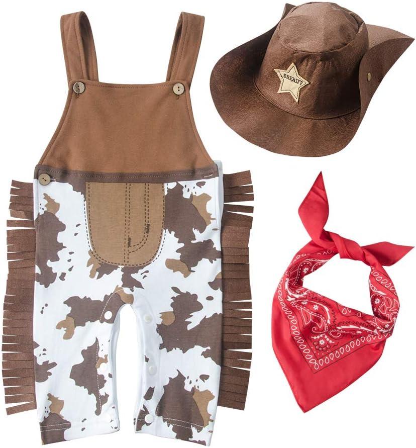 LXKIKMM May's Baby Baby Toddler Boys The Cowboy Romper Halloween Dress up Children's Clothing (12-18 Months, Brown)