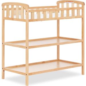 Dream On Me Emily Changing Table, Compact and Portable Solid New Zealand Pinewood, Safety Rails, Two Storage Shelves, Includes Water-Resistant 1" Changing Pad — Natural