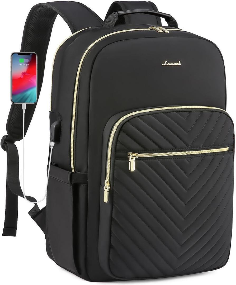 LOVEVOOK Large Travel Backpack Women with 17.3-inch Laptop Compartment, Work Business Computer Carry On Backpack Purse, Hiking Backpack Waterproof Outdoor Sports Rucksack Bag, Black